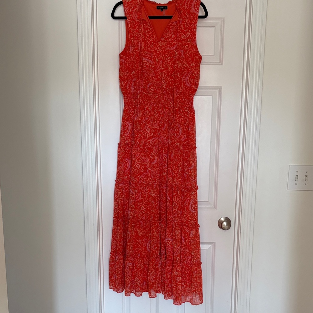 1.STATE Orange Paisley Sleeveless Maxi Dress – Size Large